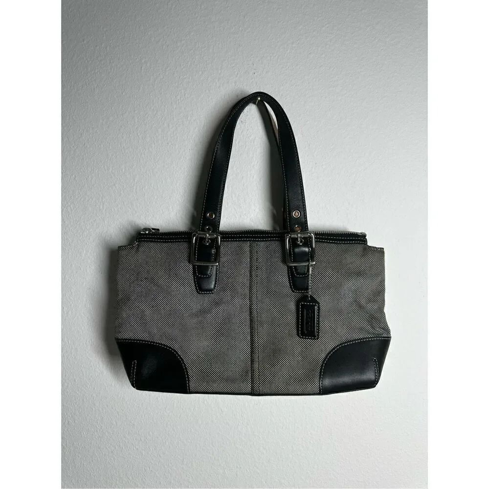 Coach Black and White Bucket Bag LO43-1842 Canvas Leather Black